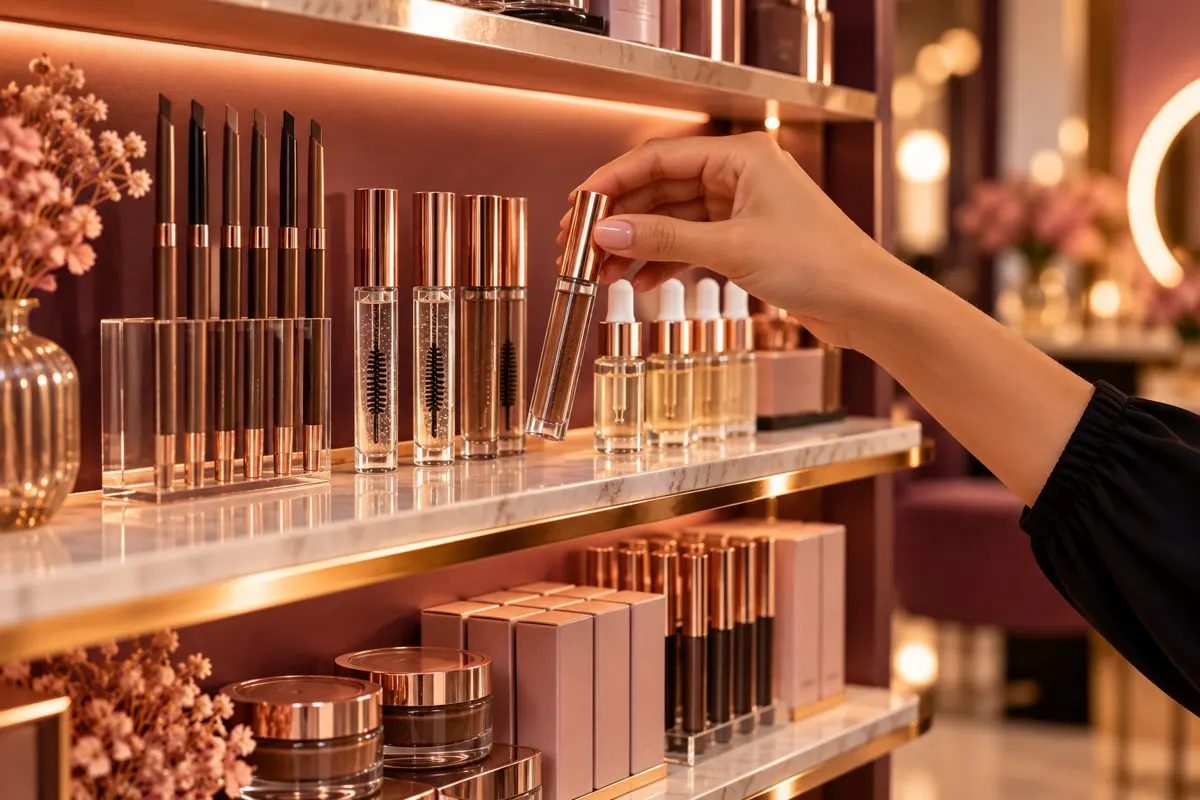 Brow pencils, brow gels and lash serums on the Brow Thread retail shelf